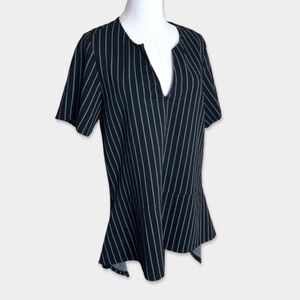 Ruti Asymmetrical Hemline Black and White Striped V Neck Tunic (Sz 3 M/L) NWOT